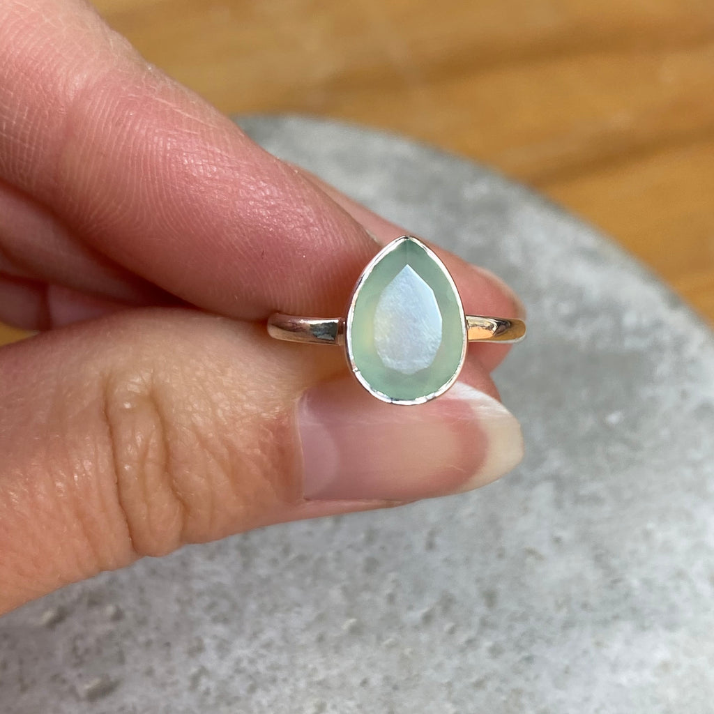Aqua chalcedony faceted ring sterling silver