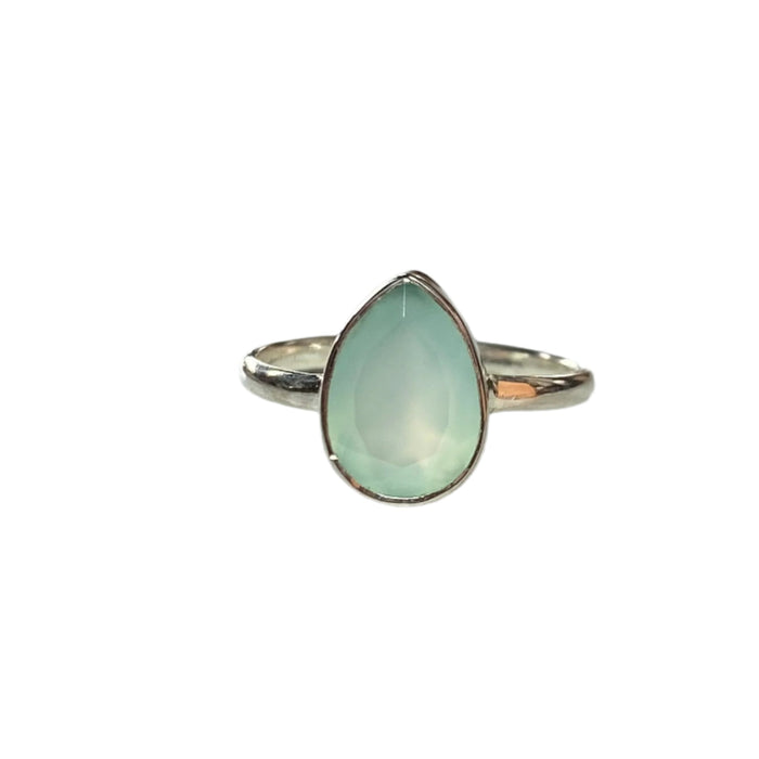 Aqua chalcedony faceted ring sterling silver