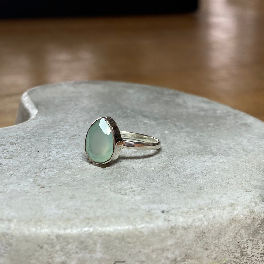 Aqua chalcedony faceted ring sterling silver