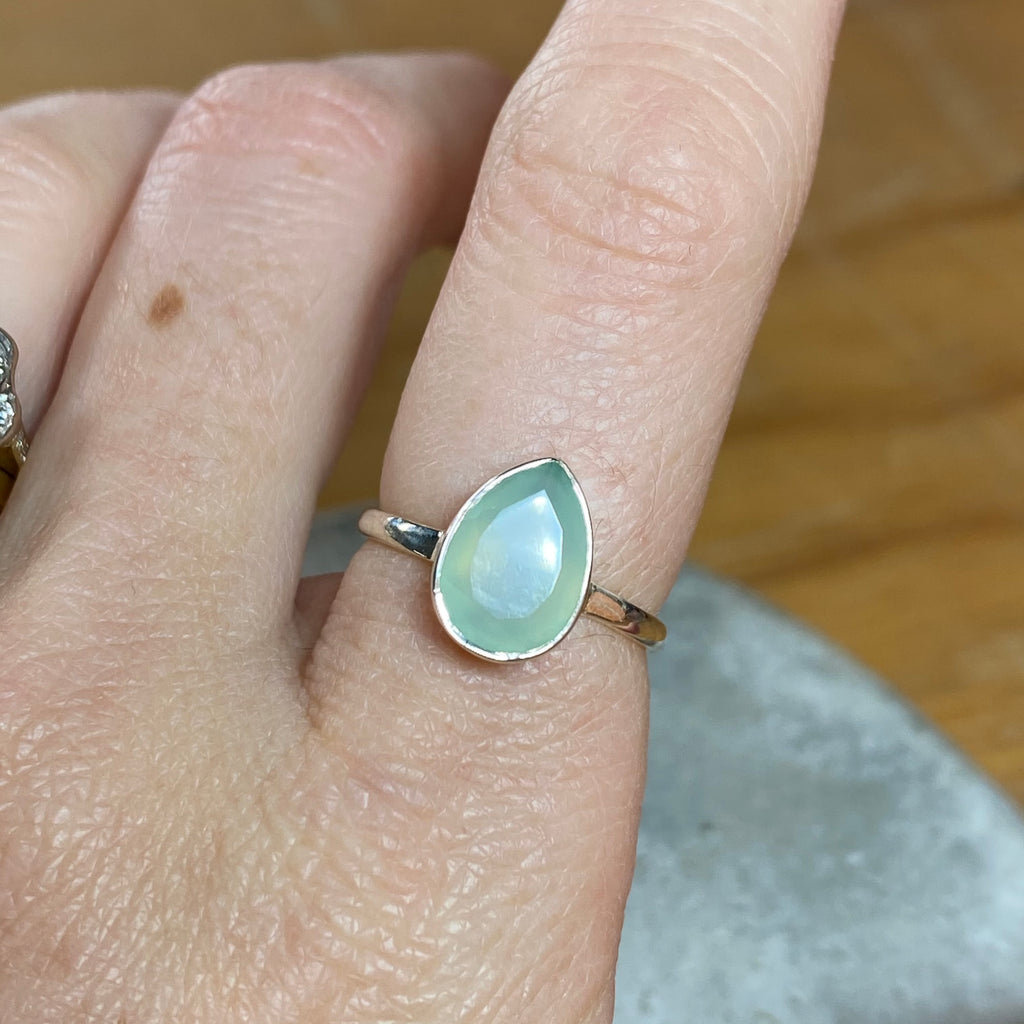 Aqua chalcedony faceted ring sterling silver